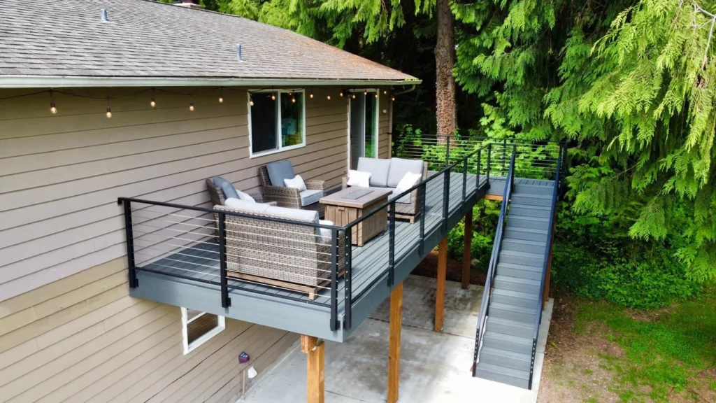 beautiful new deck construction with stairs